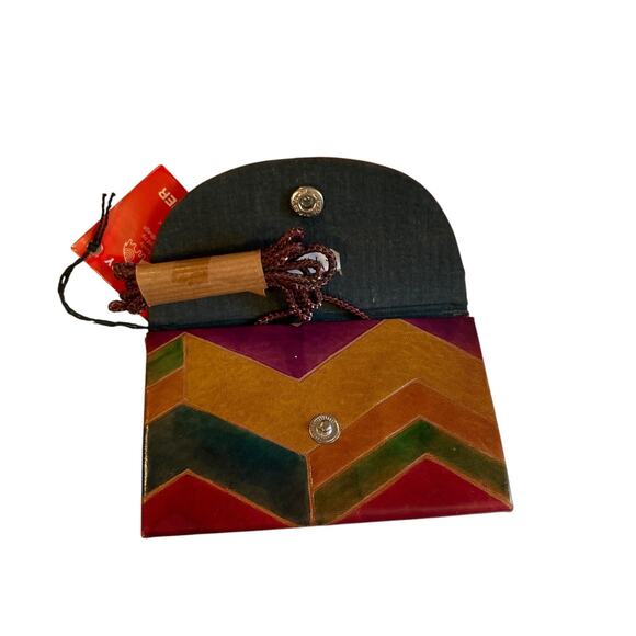 Vintage 90s Mediterranean Trading Co Hand Painted Leather Mini Crossbody Wallet - Picture 15 of 15